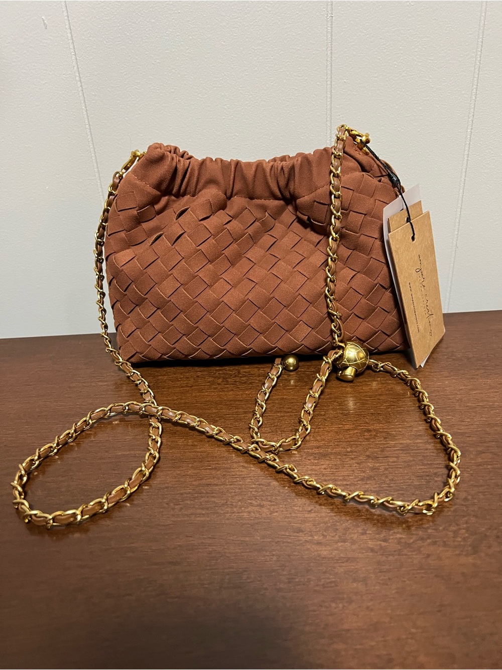 Braided Leather Crossbody Bag in Brown